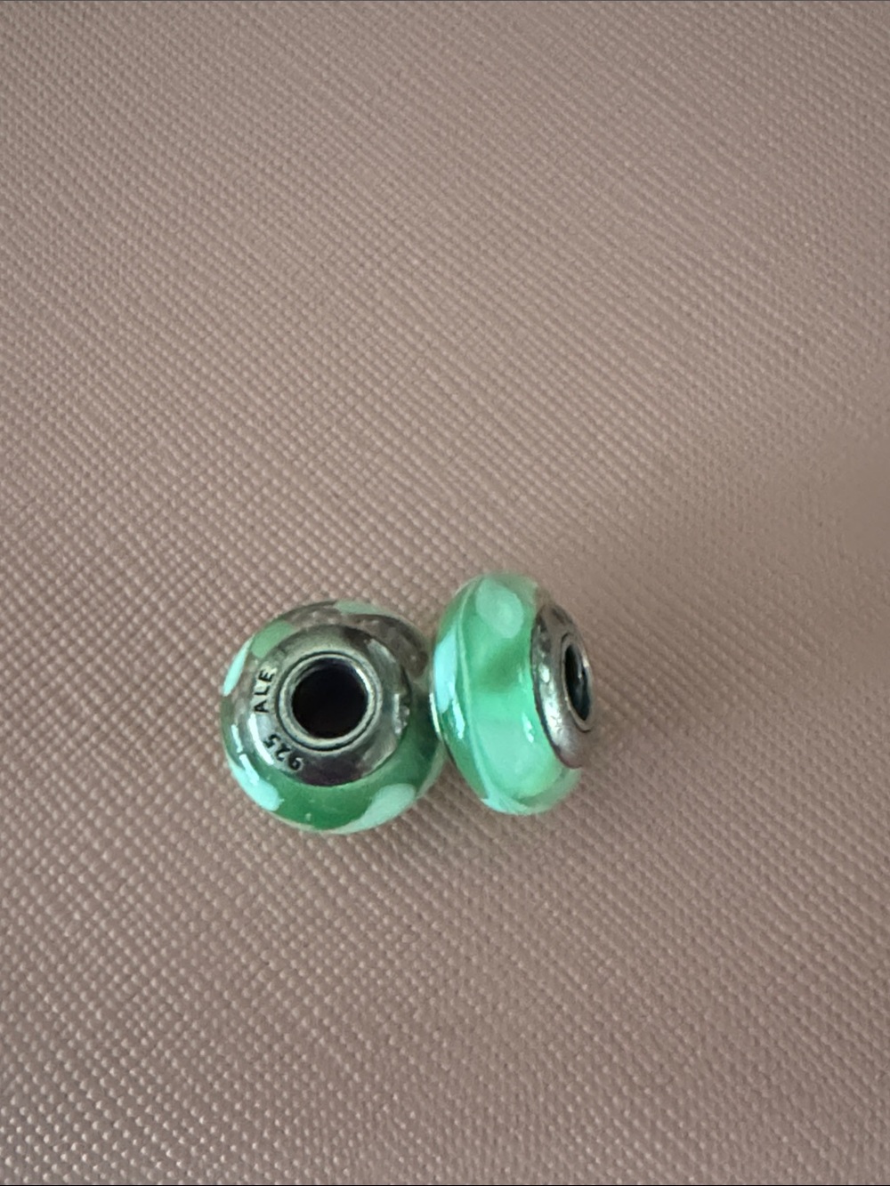 Pandora Green Swirl Murano Glass Charm Beads